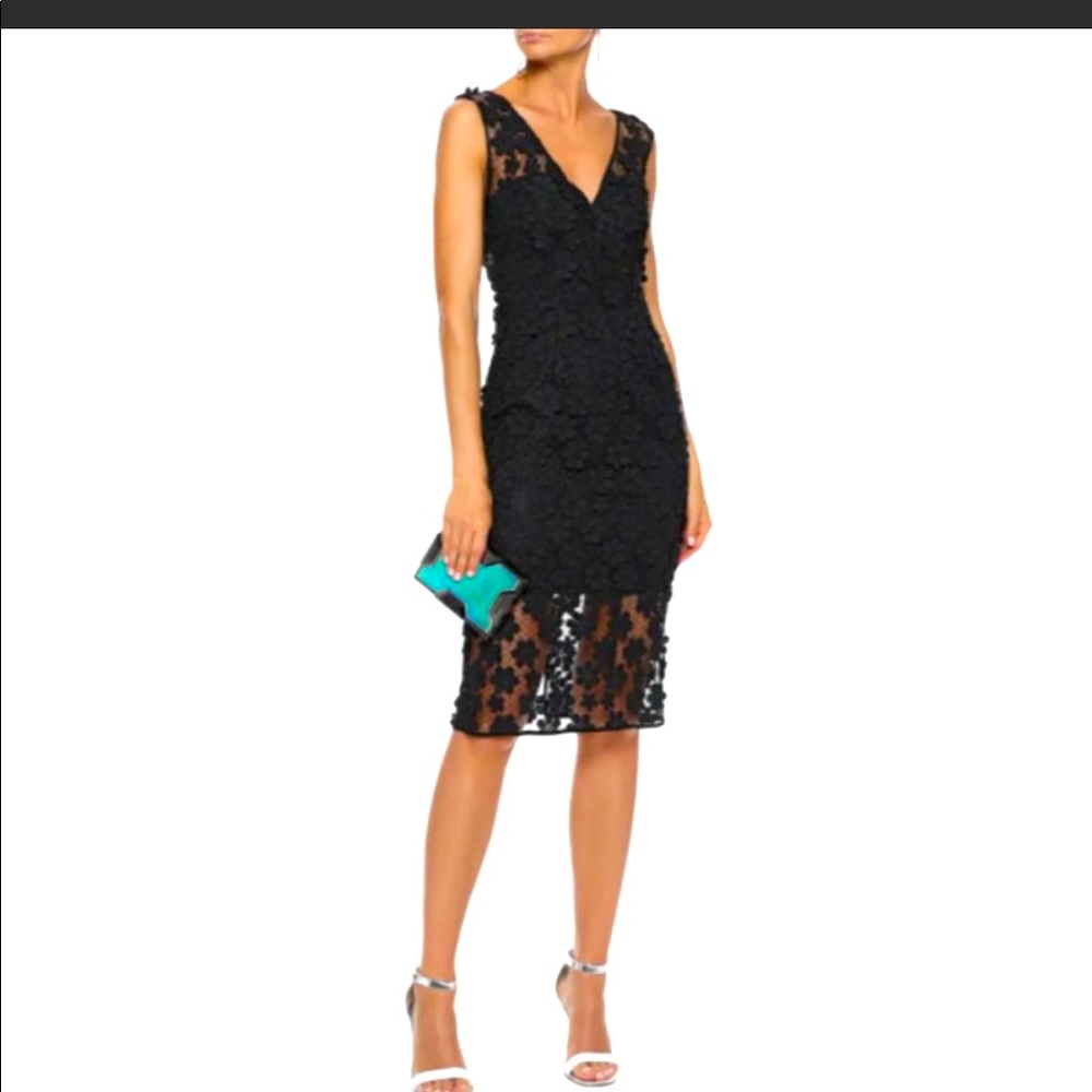 NEW Milly Mari Floral Appliqué Sheath Dress Black